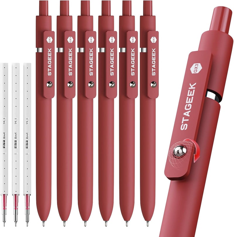 STAGEEK Red Gel Pens, 6Pcs Quick Dry Red Ink Pens with 3 Extra Refills, Fine Point Retractable Smooth Writing Pens for Journaling, Note Taking, School Supplies, Nurse Aesthetic, Office(Red) - Image 1